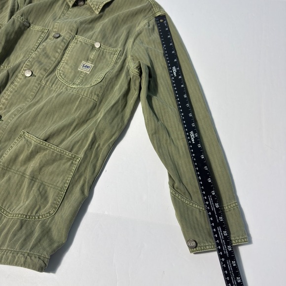Vintage Lee Military Chore Jacket Mens Large Green Railroad Stripe Workwear - Picture 9 of 9